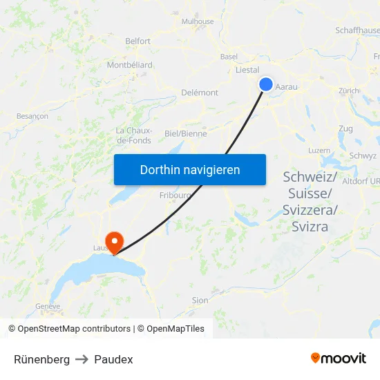 Rünenberg to Paudex map