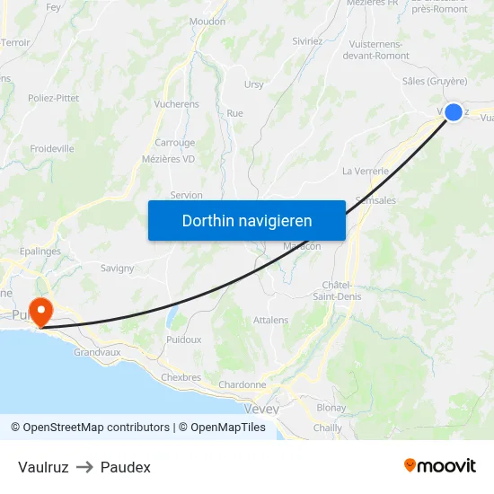 Vaulruz to Paudex map