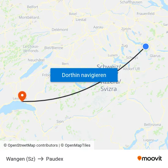 Wangen (Sz) to Paudex map