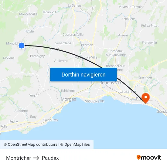 Montricher to Paudex map