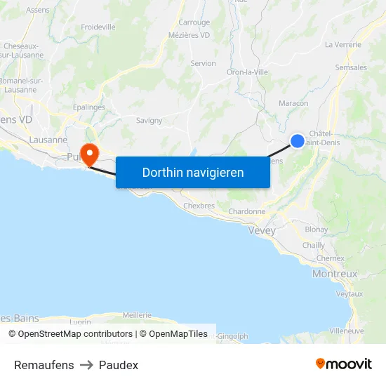 Remaufens to Paudex map
