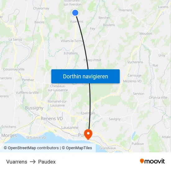 Vuarrens to Paudex map