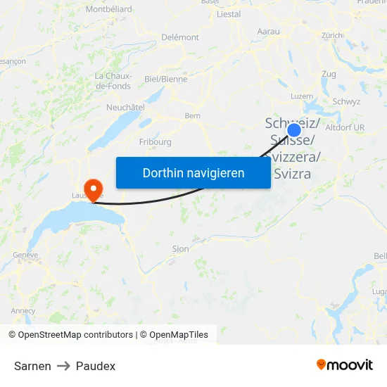 Sarnen to Paudex map