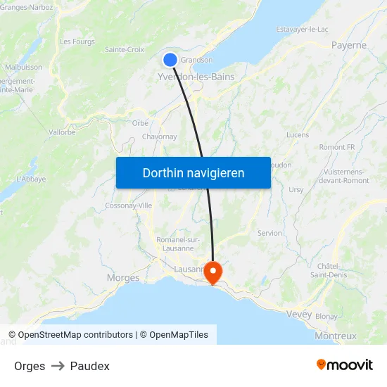 Orges to Paudex map