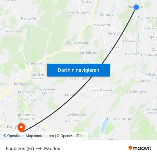 Ecublens (Fr) to Paudex map