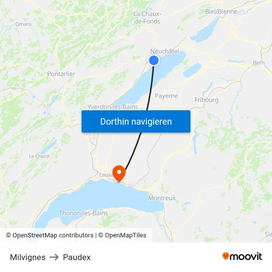 Milvignes to Paudex map