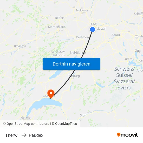 Therwil to Paudex map