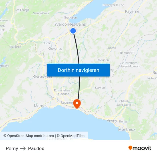 Pomy to Paudex map