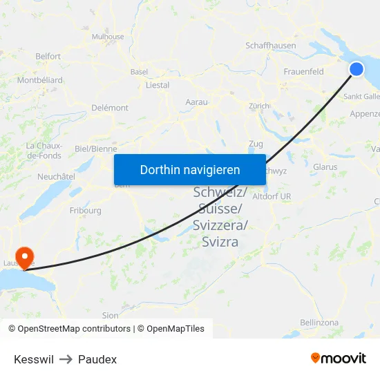 Kesswil to Paudex map