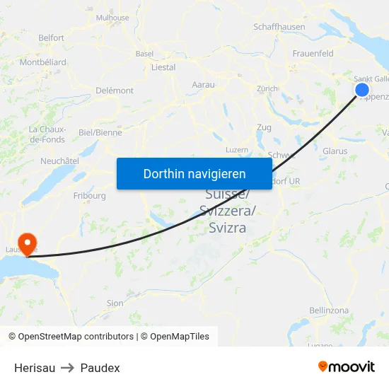 Herisau to Paudex map