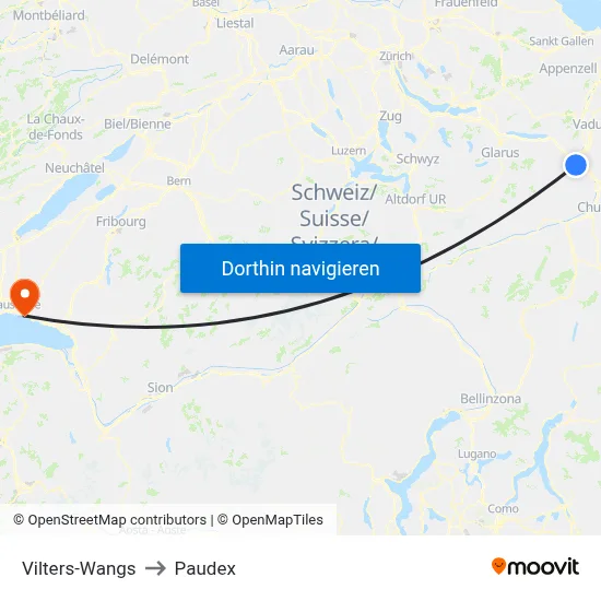 Vilters-Wangs to Paudex map