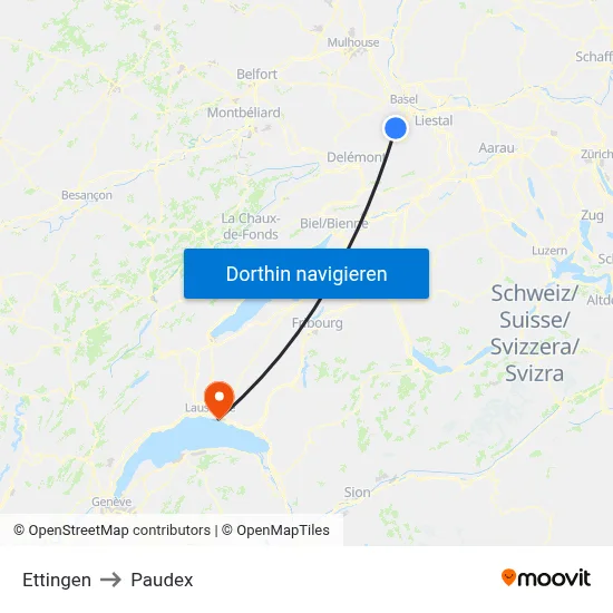 Ettingen to Paudex map
