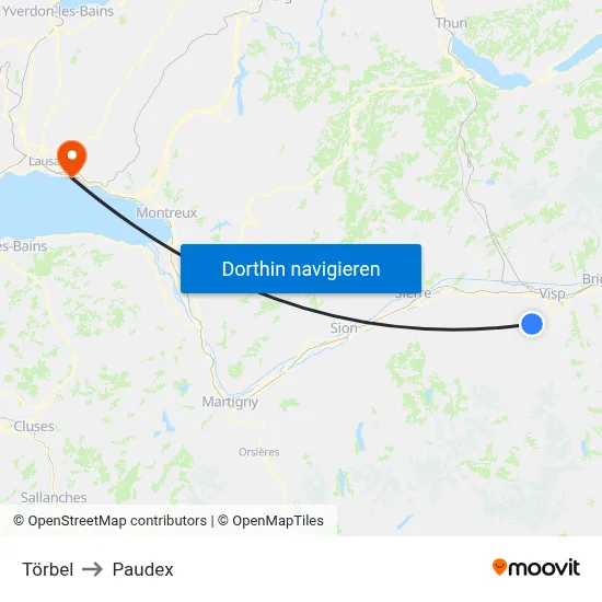 Törbel to Paudex map