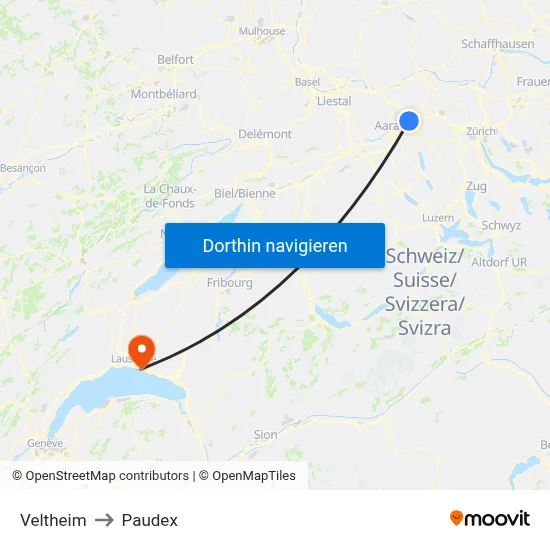 Veltheim to Paudex map