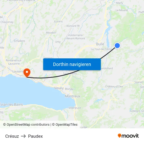 Crésuz to Paudex map