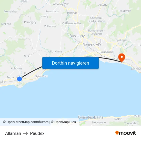 Allaman to Paudex map
