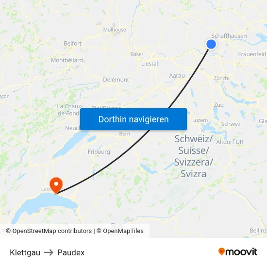 Klettgau to Paudex map