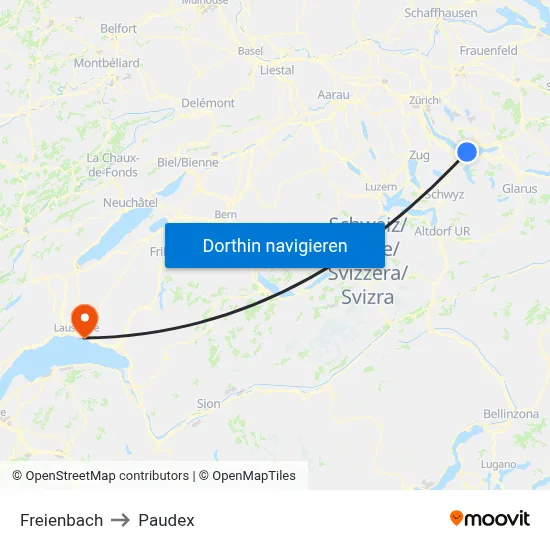 Freienbach to Paudex map