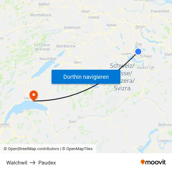 Walchwil to Paudex map
