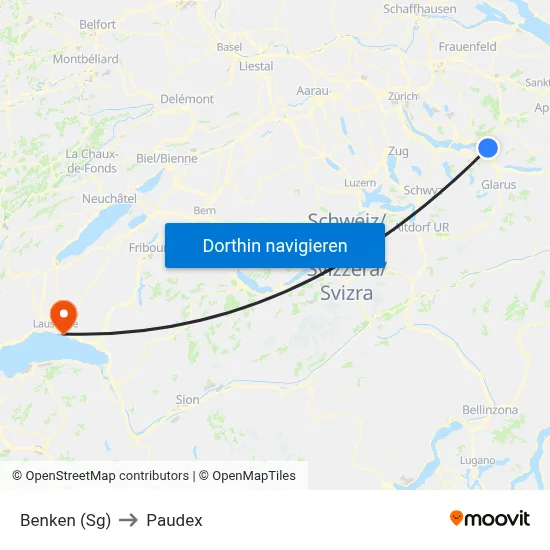 Benken (Sg) to Paudex map