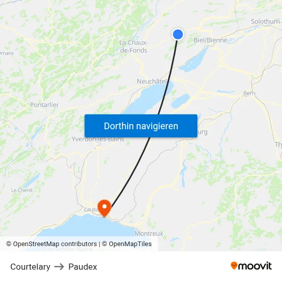 Courtelary to Paudex map