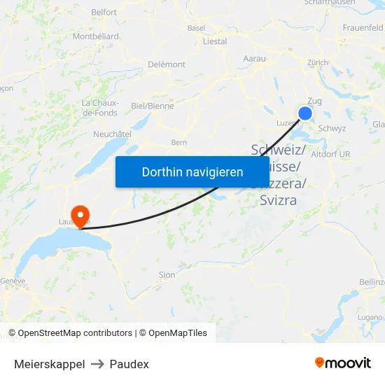 Meierskappel to Paudex map