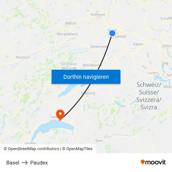 Basel to Paudex map