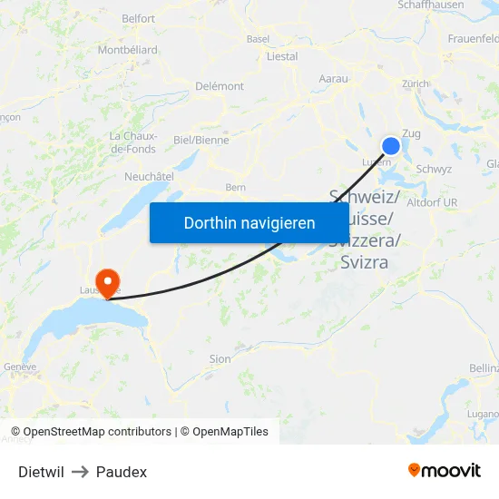 Dietwil to Paudex map