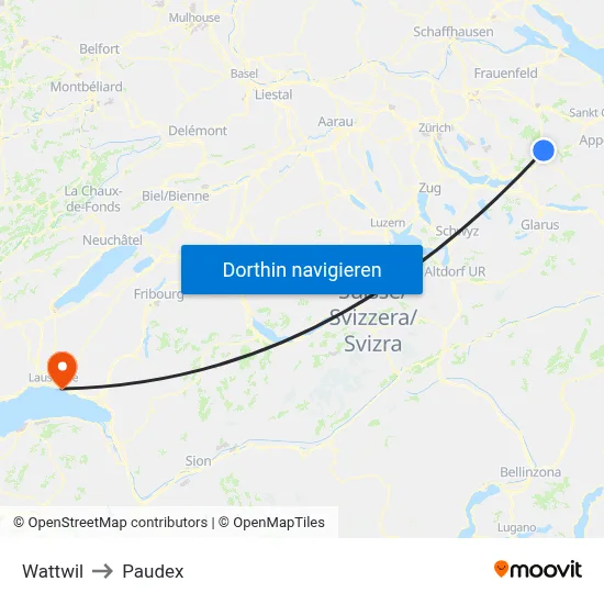 Wattwil to Paudex map