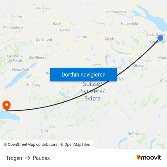 Trogen to Paudex map
