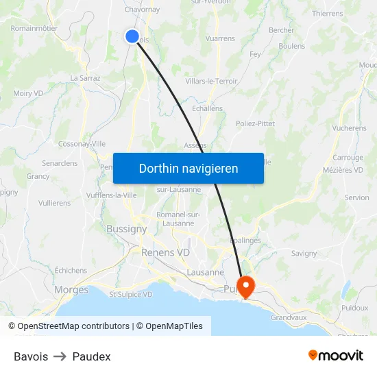Bavois to Paudex map