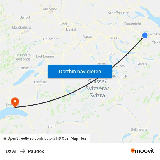 Uzwil to Paudex map