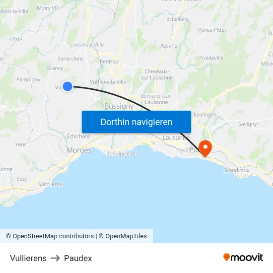 Vullierens to Paudex map