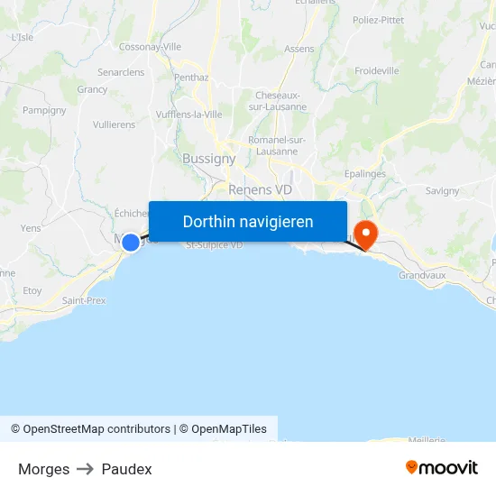 Morges to Paudex map