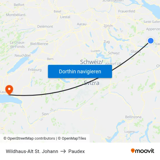 Wildhaus-Alt St. Johann to Paudex map