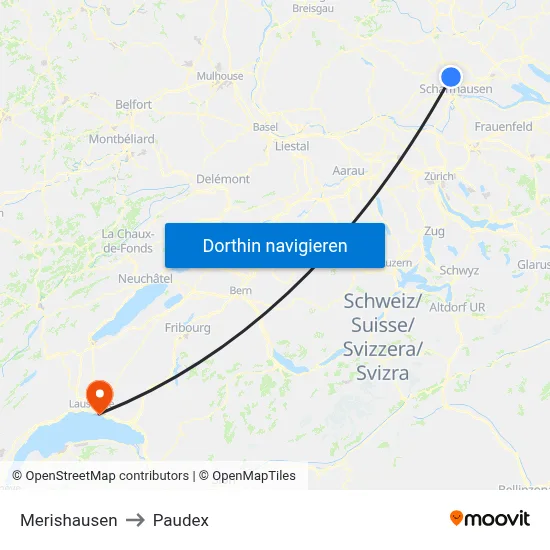 Merishausen to Paudex map