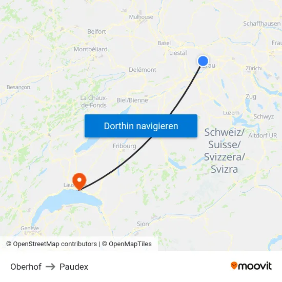 Oberhof to Paudex map