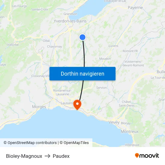 Bioley-Magnoux to Paudex map