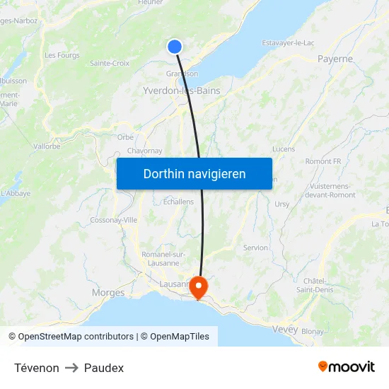 Tévenon to Paudex map