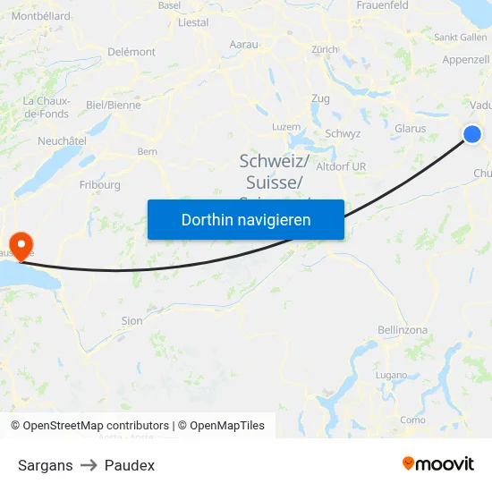 Sargans to Paudex map