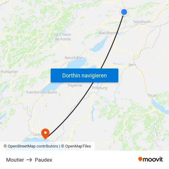 Moutier to Paudex map