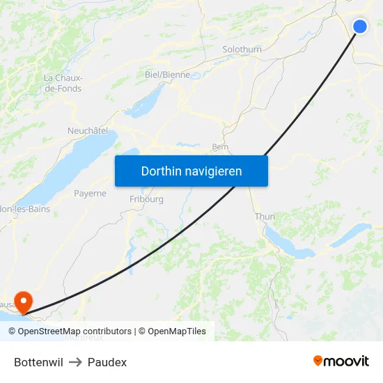 Bottenwil to Paudex map
