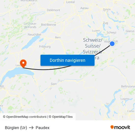 Bürglen (Ur) to Paudex map
