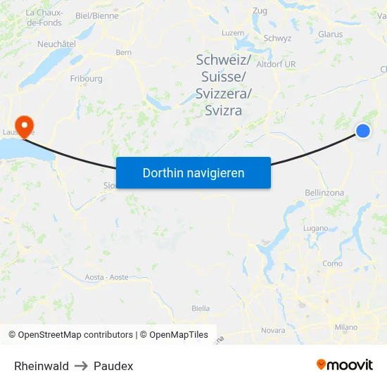 Rheinwald to Paudex map