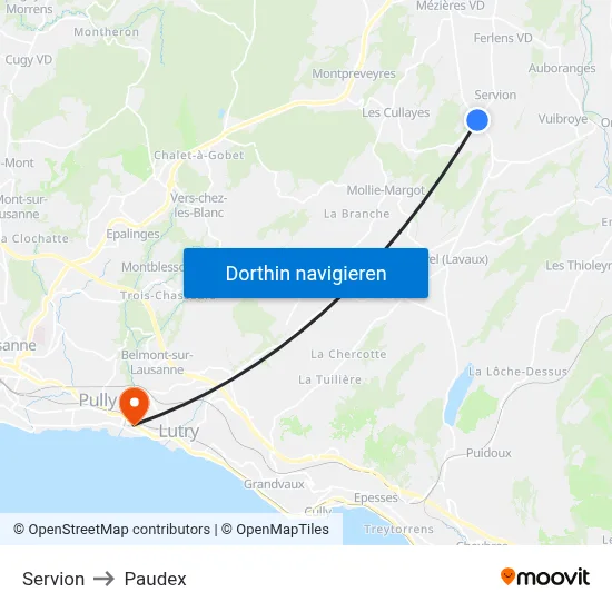 Servion to Paudex map