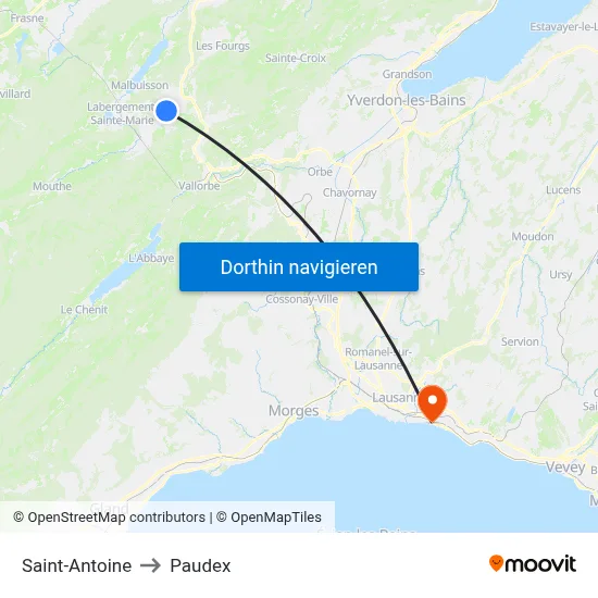 Saint-Antoine to Paudex map