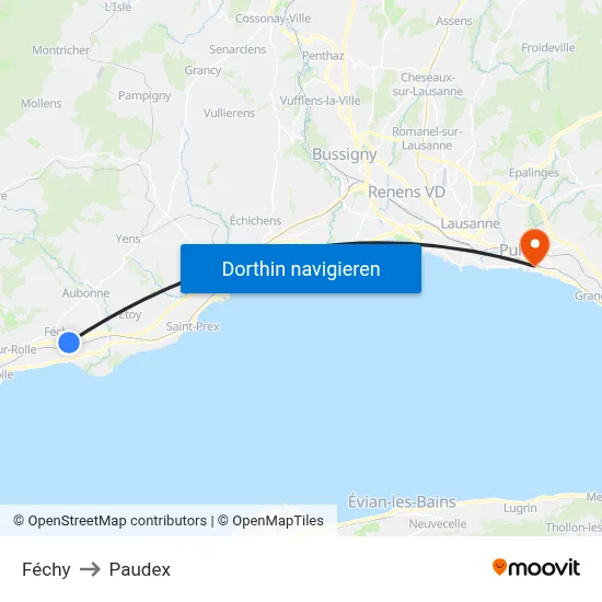 Féchy to Paudex map