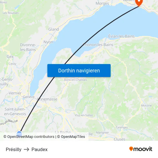 Présilly to Paudex map