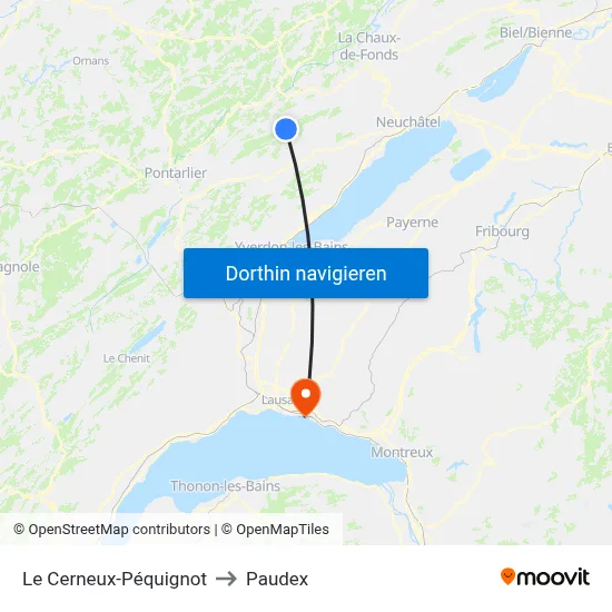 Le Cerneux-Péquignot to Paudex map
