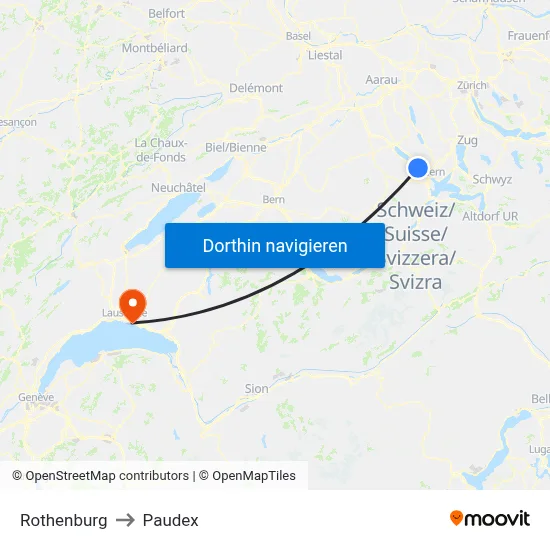 Rothenburg to Paudex map